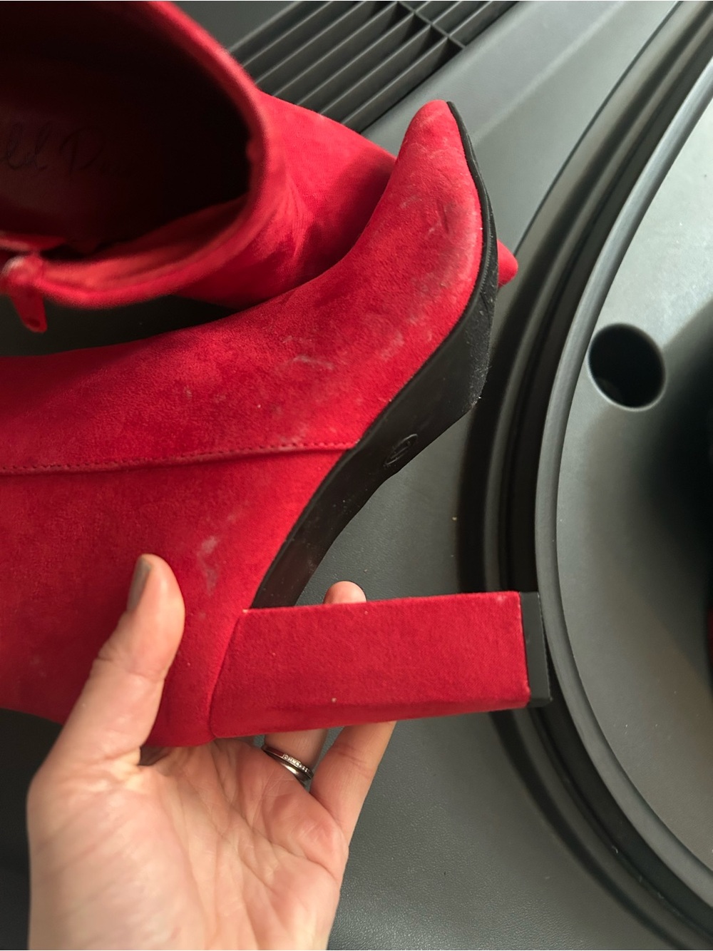 Red Suede Ankle Boots with Block Heel - Women w7 new never worn - Picture 5 of 7